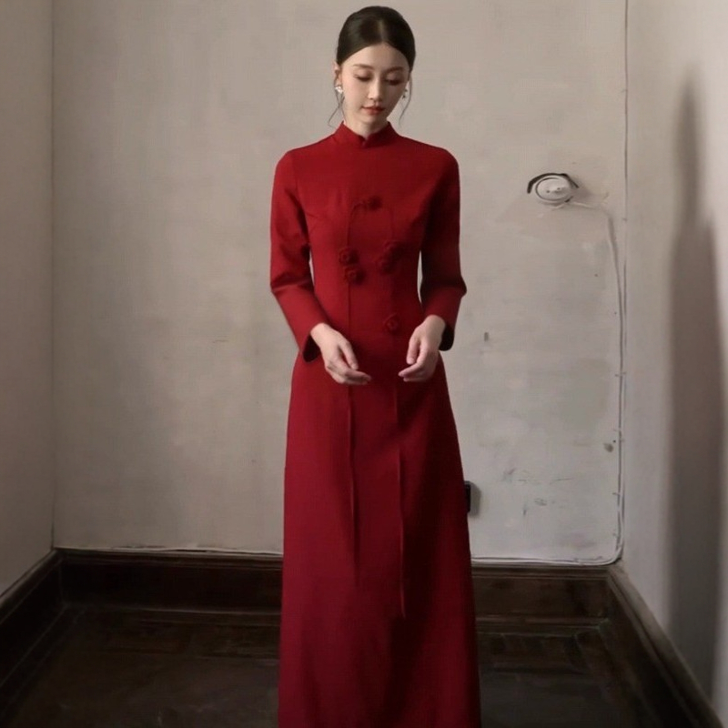 海棠记红中式旗袍敬酒服新娘订婚