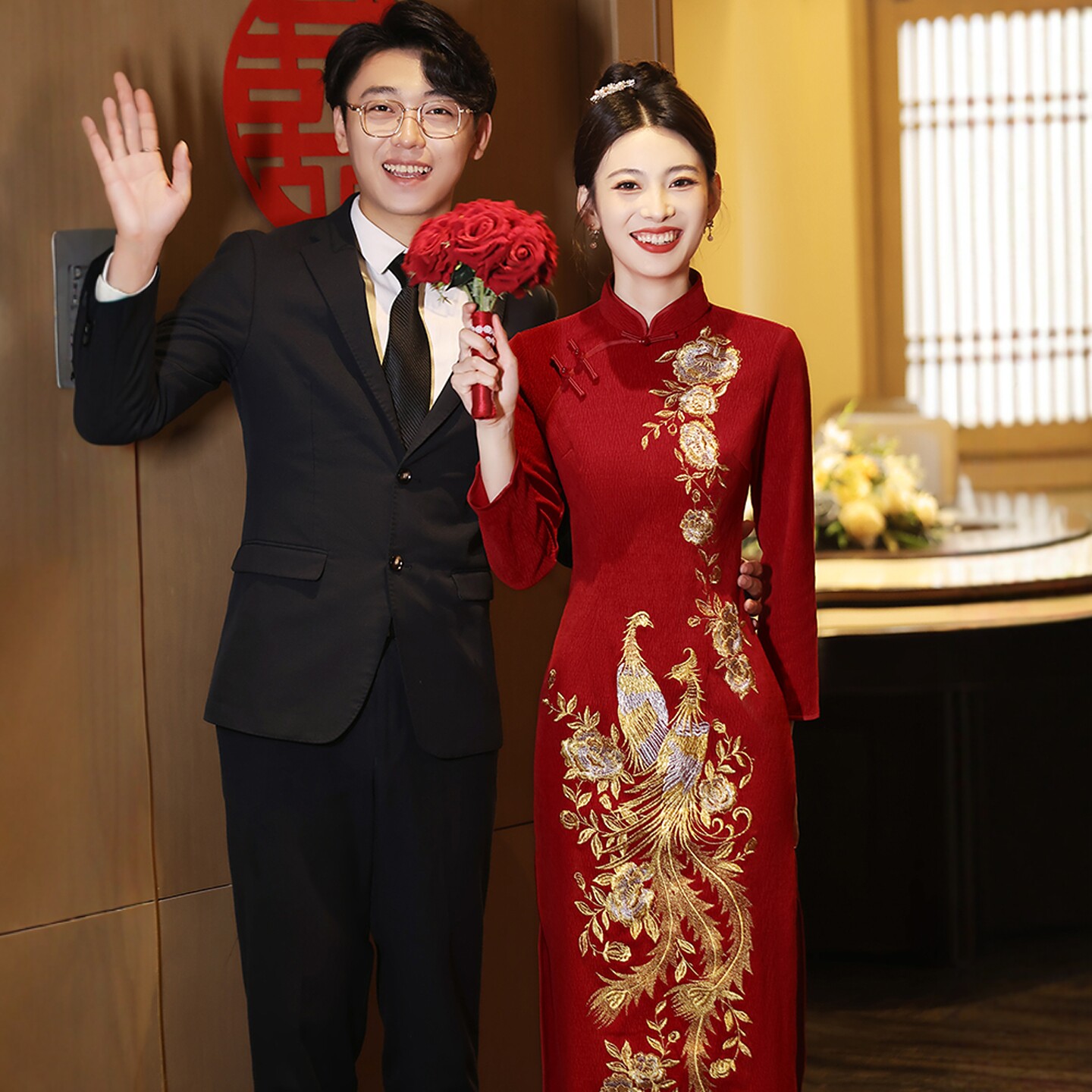 海棠记旗袍敬酒服新娘酒红色订婚礼服连衣裙中式结婚长袖回门女冬