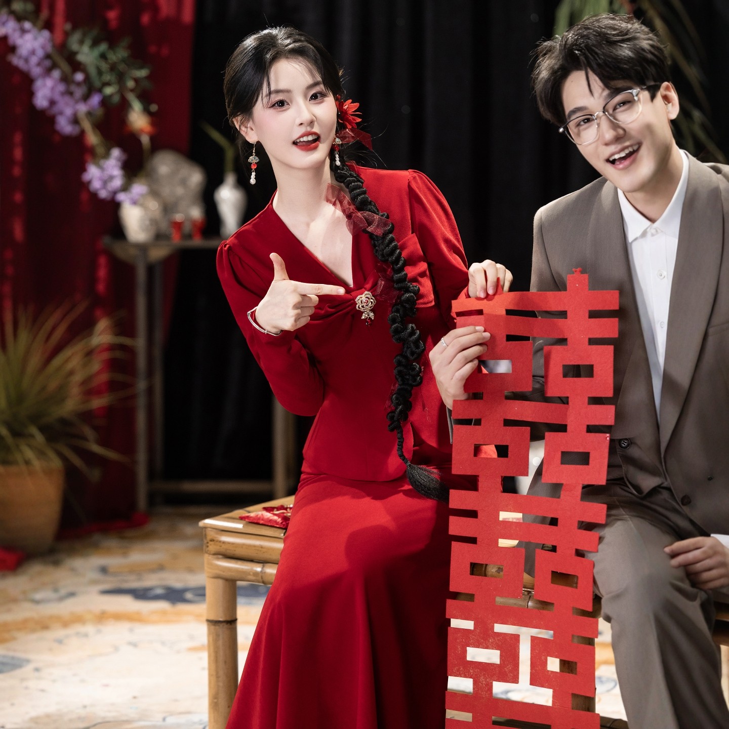 海棠记红色敬酒服新娘套装新款冬长袖V领鱼尾订婚礼服裙日常可穿