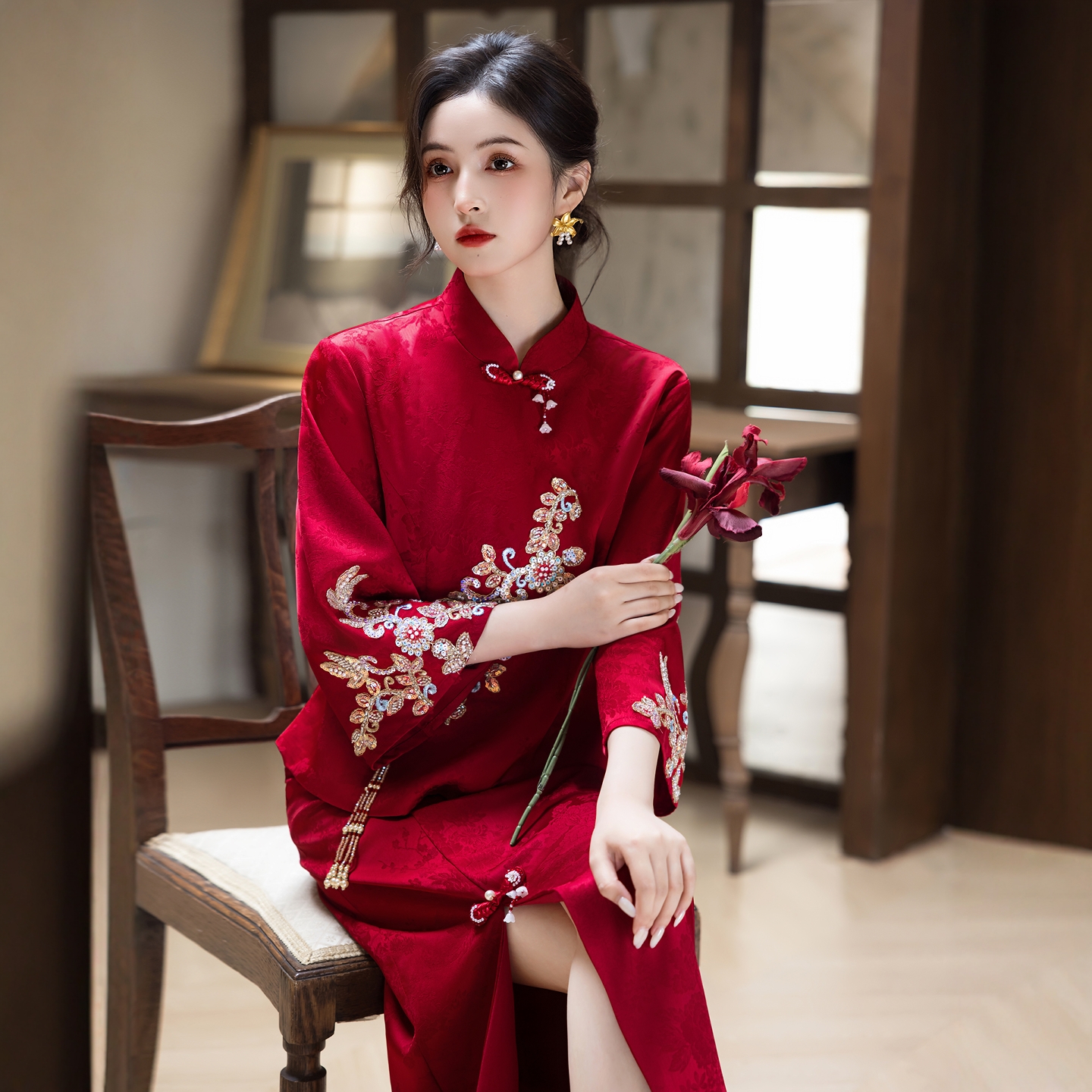 海棠记红色敬酒服新娘旗袍新款女