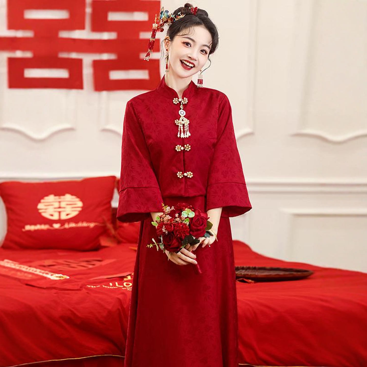 海棠记大码敬酒服新娘中式婚服裙