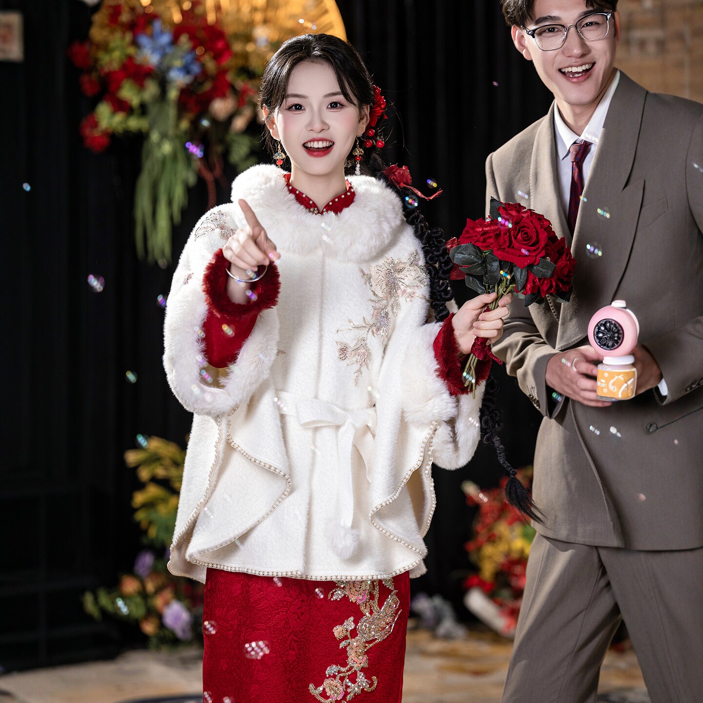 海棠记白色婚纱毛披肩敬酒服新娘小个子婚礼披风斗篷加厚外套女冬