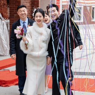 海棠记中式敬酒服新娘长袖订婚礼服裙高端毛呢冬装出阁回门答谢宴