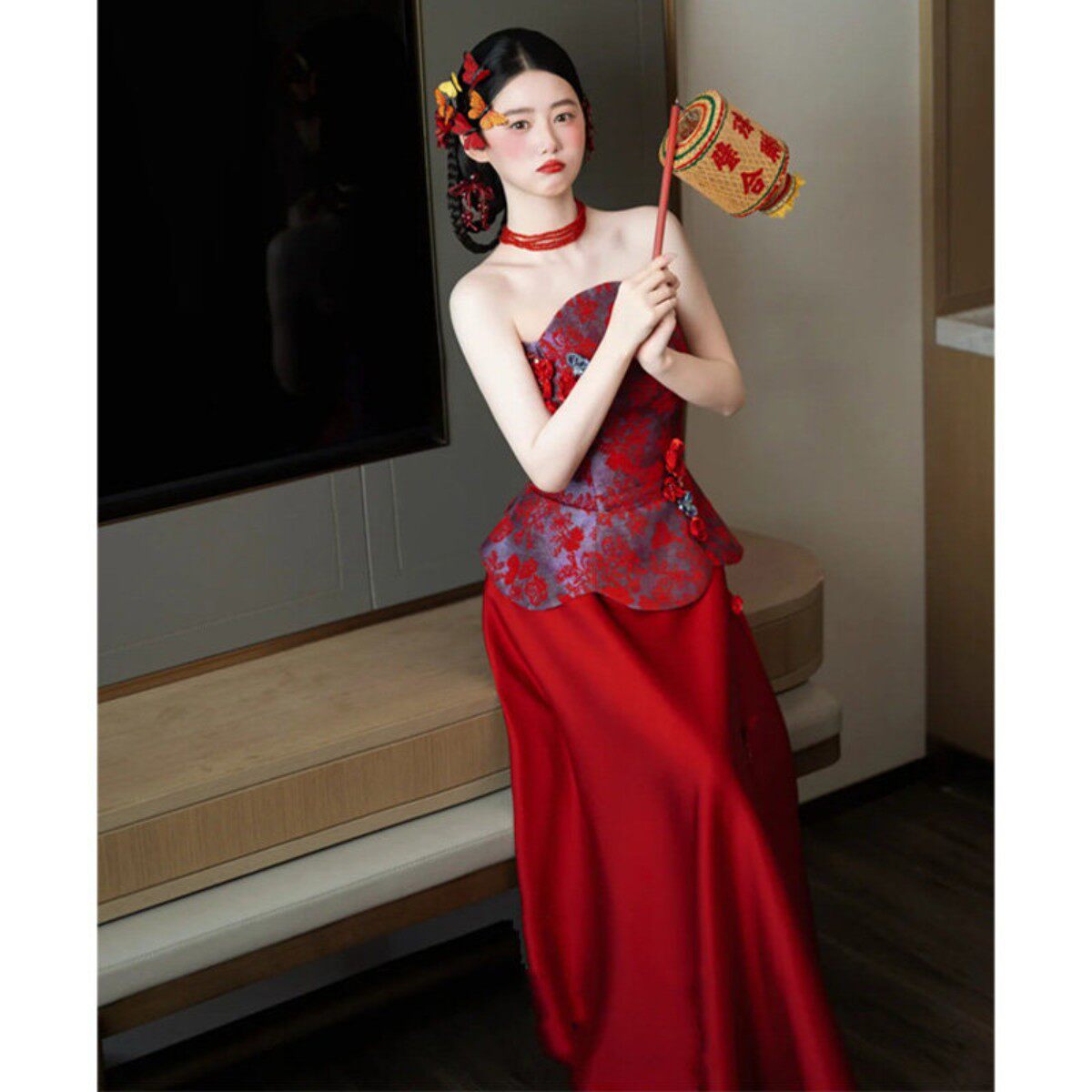 新中式抹胸晚礼服女高级感复古气质结婚敬酒服新娘订婚宴晨袍套装