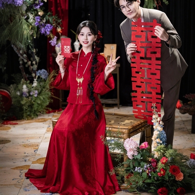 海棠记红色敬酒服新娘旗袍新款冬