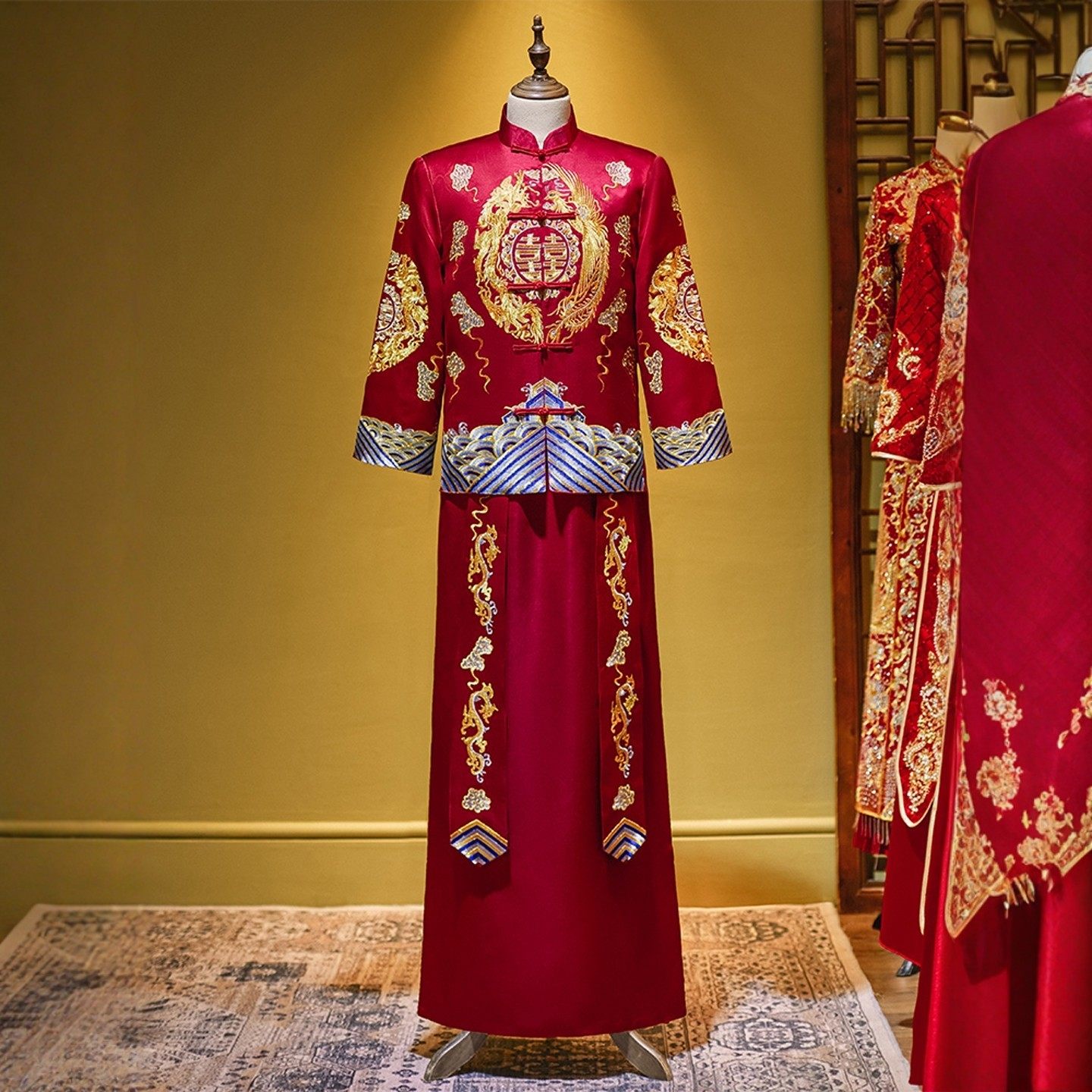 海棠记新秀禾服男士大码中式新郎结婚敬酒礼服唐装接亲服男龙凤褂