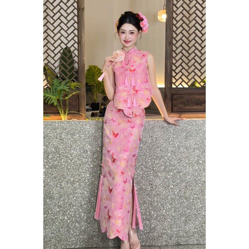 新中式晨拍礼服女新娘高级感粉色复古流苏花色高端气质套装敬酒服