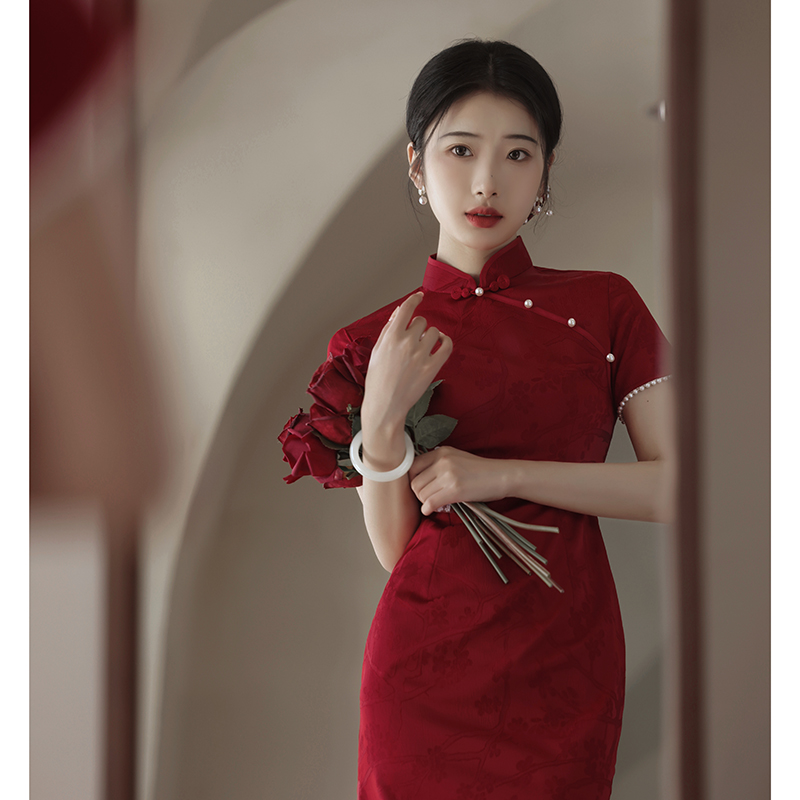 新中式红色旗袍敬酒服新娘改良高级感订婚礼服女年轻款连衣裙夏季