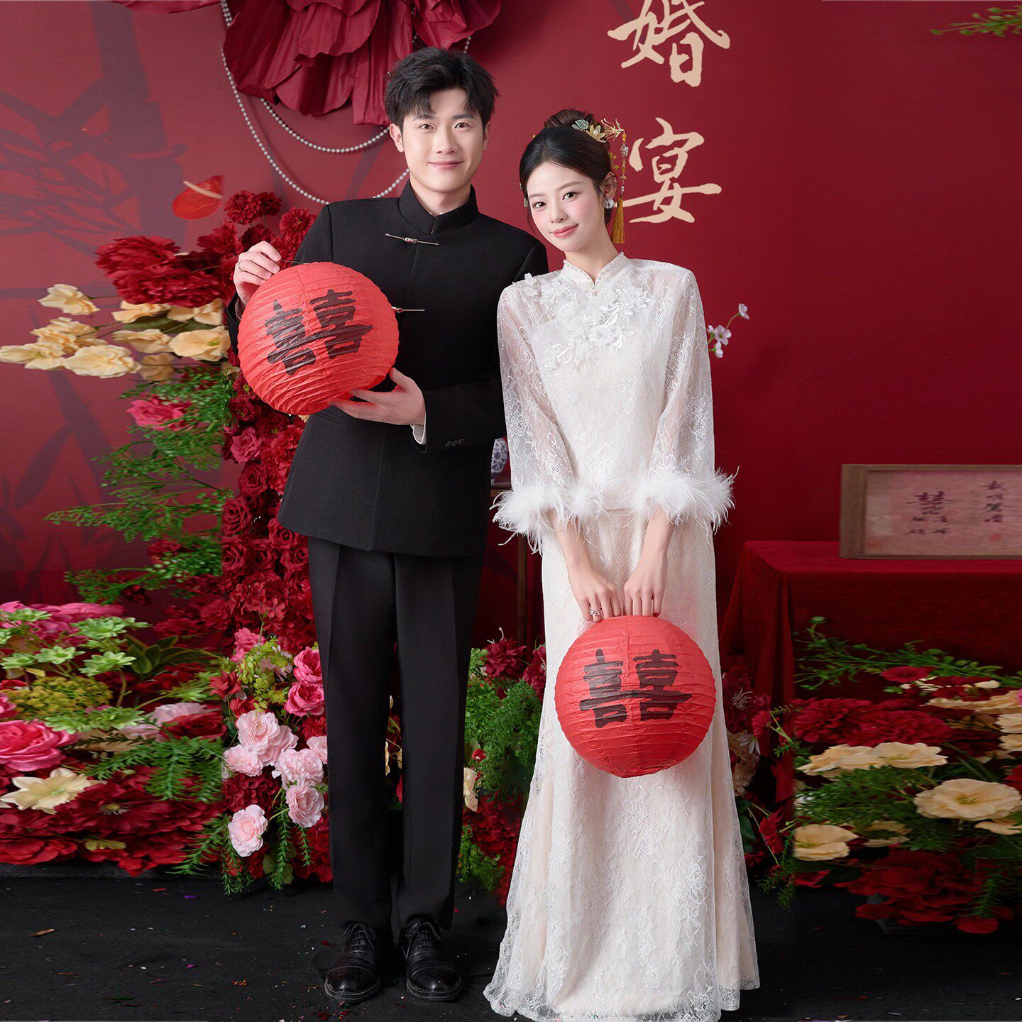 新中式订婚礼服裙女白色蕾丝高级感国风晨袍新娘回门宴旗袍敬酒服