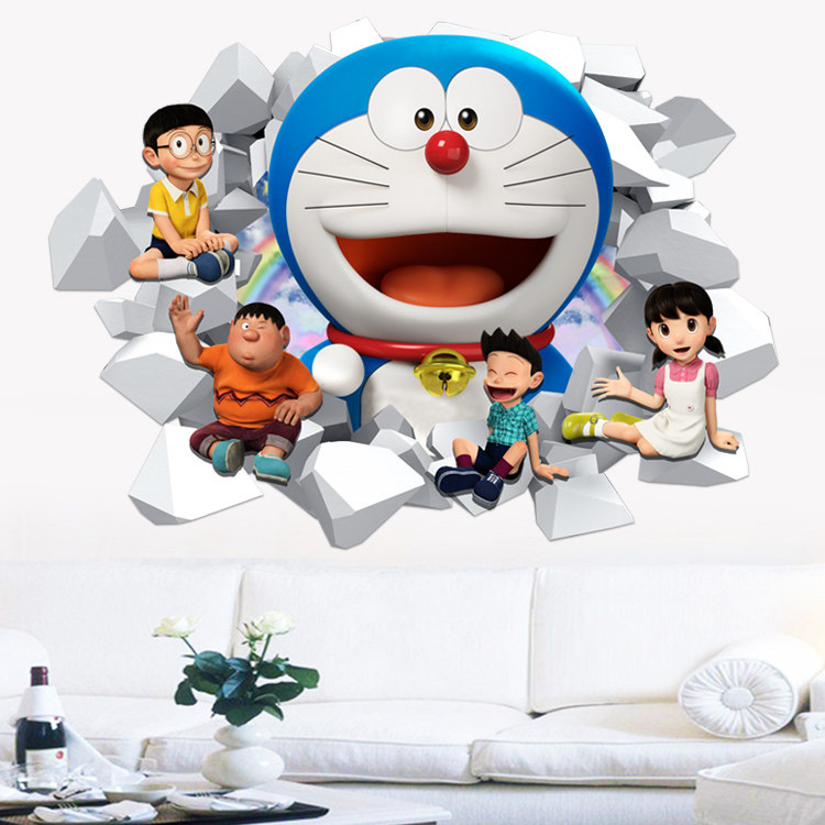 多拉a梦3d立体动漫可移除墙贴纸客厅卧室儿童房床头创意墙贴画