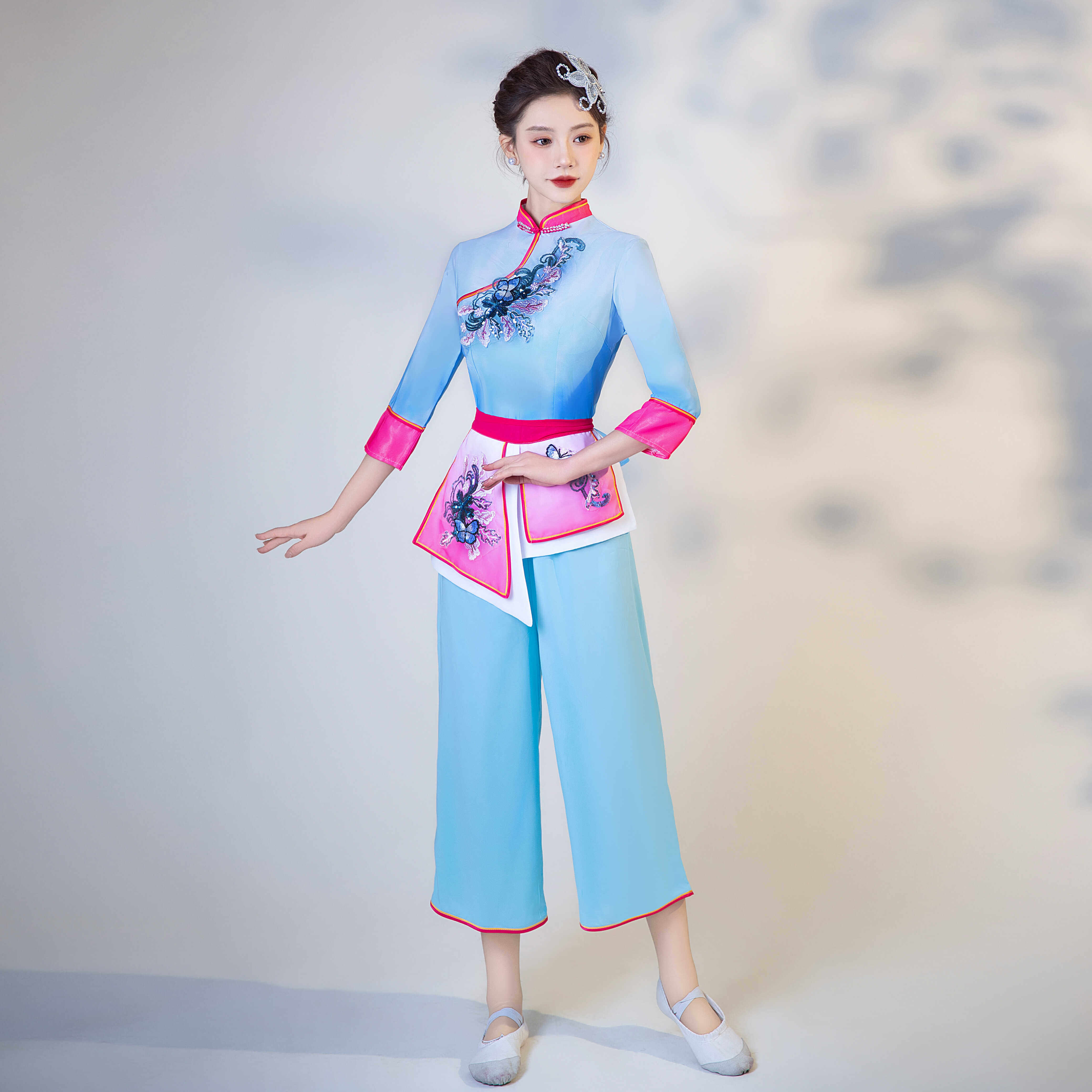 农民丰收节服装斗笠舞蹈演出服民族舞村姑采茶舞演出服装新款成人