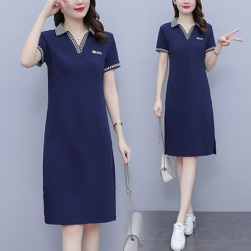 POLO连衣裙女夏翻领遮肚减龄T恤