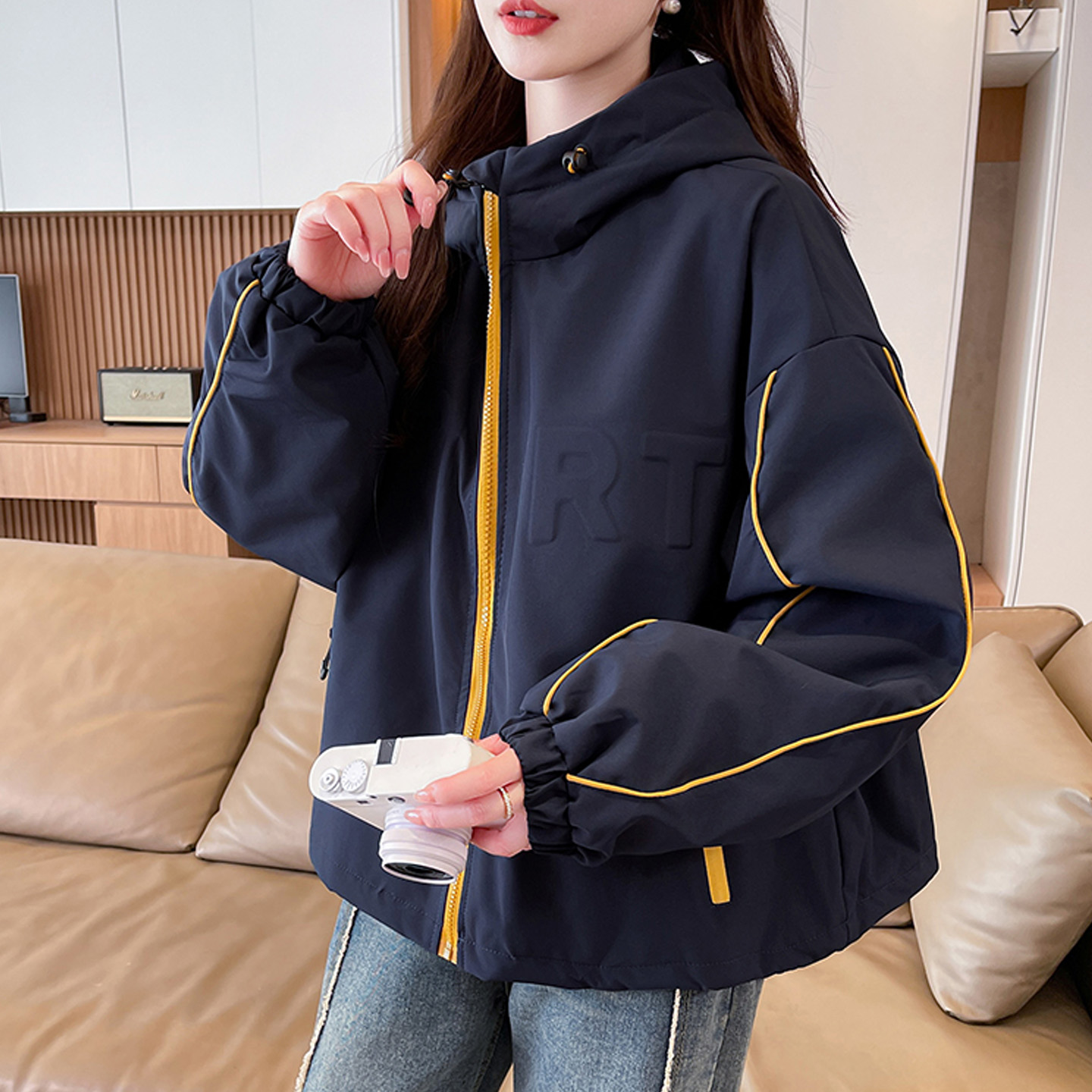 撞色冲锋衣外套女2025秋冬季棉服