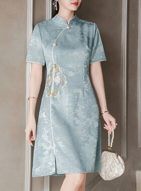 小个子中年妈妈礼服新中式改良旗袍年轻款高端气质大码连衣裙女夏