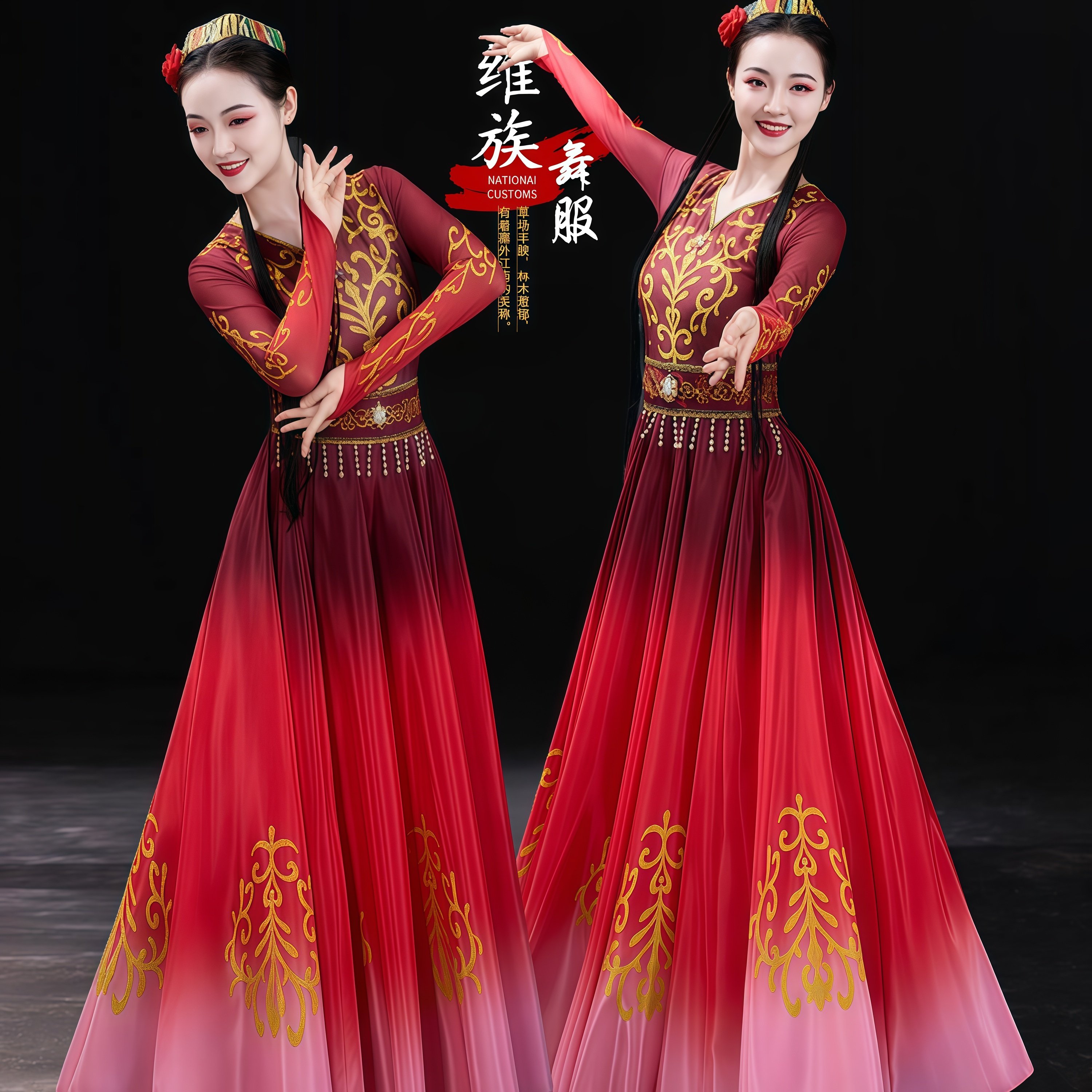 新款新疆舞蹈服装女成人维吾尔族民族服装/舞台装