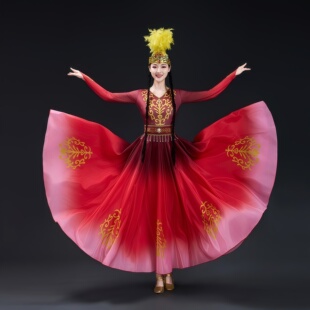 石榴红了演出服成人女大摆裙新疆维吾尔族舞蹈服开场舞广场舞服装