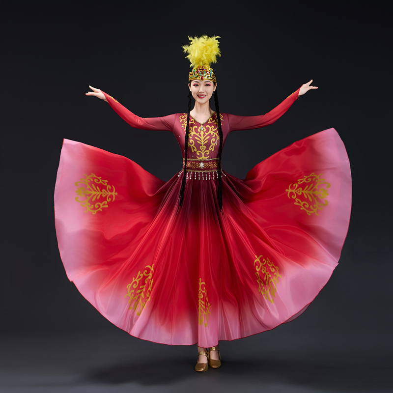 石榴红了演出服成人女大摆裙新疆维吾尔族舞蹈服开场舞广场舞服装