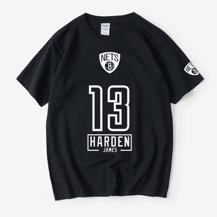 哈登篮网球衣杜兰特欧文同款短袖字母印花男纯棉T恤宽松学生户外