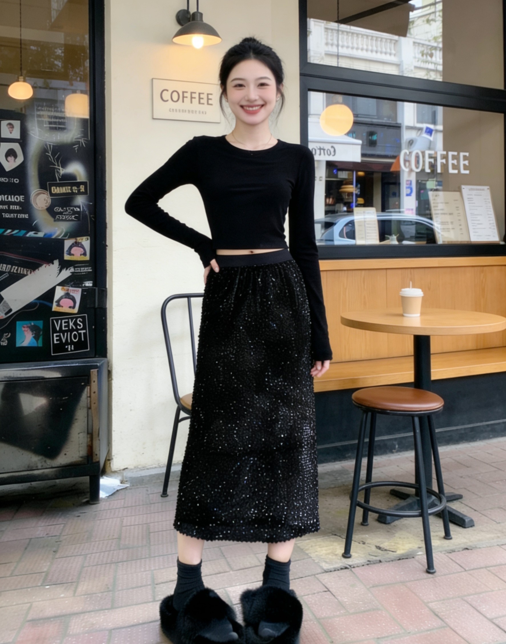 小慧小码女装xs码150小个子丝绒亮片半身裙女高腰包臀裙一步裙