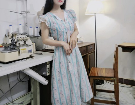 慧小慧xxs.码150小个子法式复古碎花连衣裙女夏高腰显瘦中长款裙