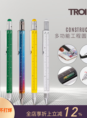 德国TROIKA拓意卡黄铜多功能工程圆珠笔刻度尺水平仪螺丝刀触控笔