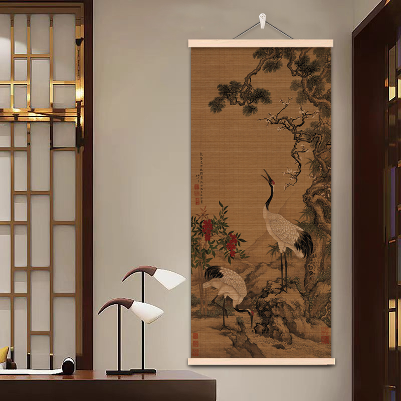 新中式竹帘挂画复古禅意装饰挂帘茶室背景遮挡帘子屏风入户卷轴画