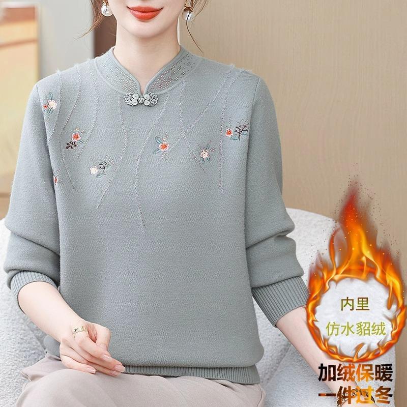 老年女装秋冬旗袍领上衣打底衫