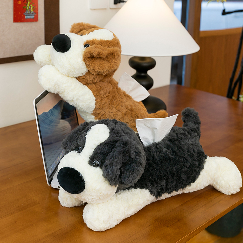 毛绒边牧狗狗车载纸巾盒抽天窗遮阳板挂式卡通抽纸盒汽车装饰用品