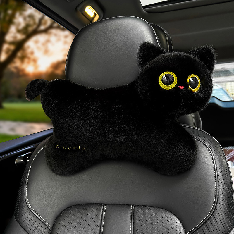 可爱黑白猫咪汽车头枕腰靠车用护颈枕车载女生车内驾驶座椅软靠枕