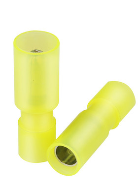 100套 尼龙黄色透明子弹头形电线对接头4-6平方接线端子公母对插