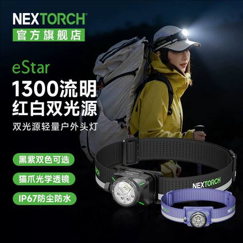 纳丽德eStar头灯头戴式强光充电户外登山野外钓鱼夜跑越野跑头灯