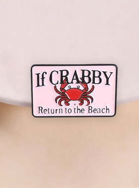 趣味沙滩风If CRABBY英文螃蟹胸针搞怪徽章百搭衣服背包创意配饰
