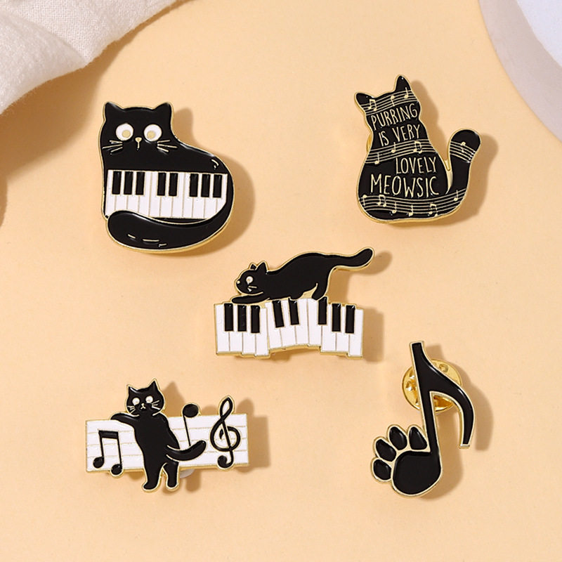 音乐卡通黑猫咪先生钢琴音符合金胸针大衣衣服包包配饰品扣徽章