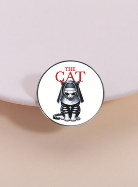 卡通恐怖修女小猫咪圆形几何英文金属徽章服饰品胸针精美礼品