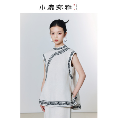 新中式刺绣天丝亚麻马甲半裙套装
