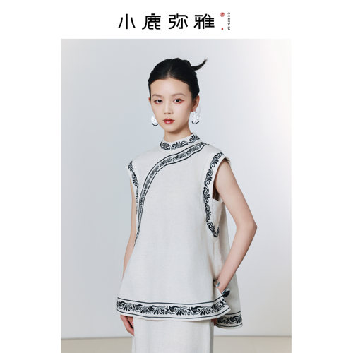 新中式刺绣天丝亚麻马甲半裙套装