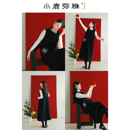 新中式小A字连衣裙刺绣