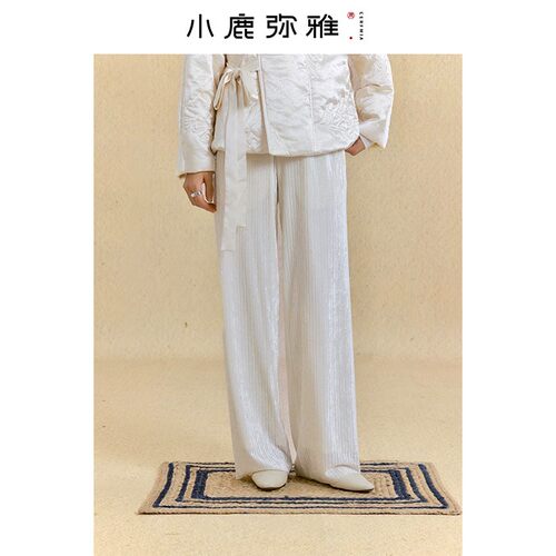 小鹿弥雅《流光》系列高腰直筒两色丝绒长裤春秋