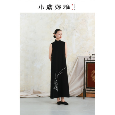 新中式原创亮片刺绣无袖连衣裙