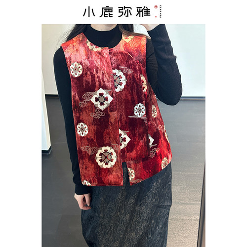 小鹿弥雅斜襟新中式圆领马甲
