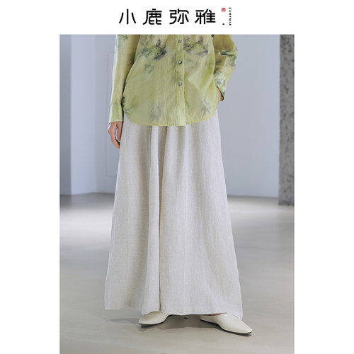 松紧腰小鹿弥雅中长款阔腿裤