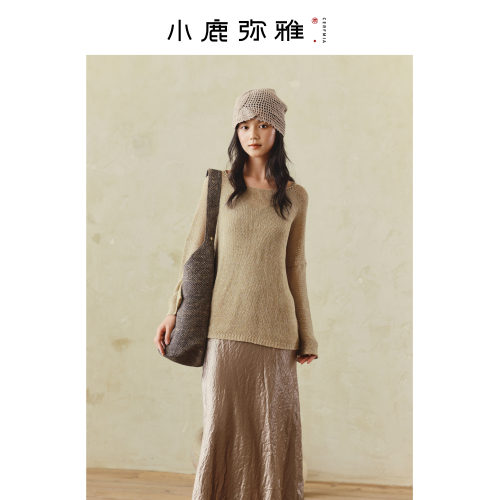 小鹿弥雅藜麦米天丝亚麻文艺百搭长袖针织罩衫春秋