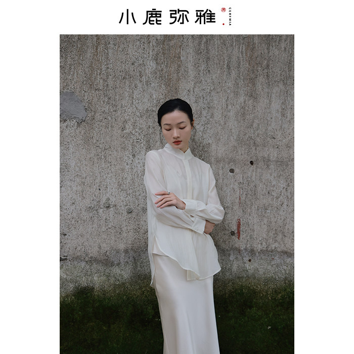 小鹿弥雅《怀玉》系列简约百搭新中式天丝长袖打底衬衫春夏防晒