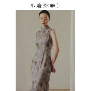 小鹿弥雅《知秋》原创新中式小众复古印花改良旗袍连衣裙夏