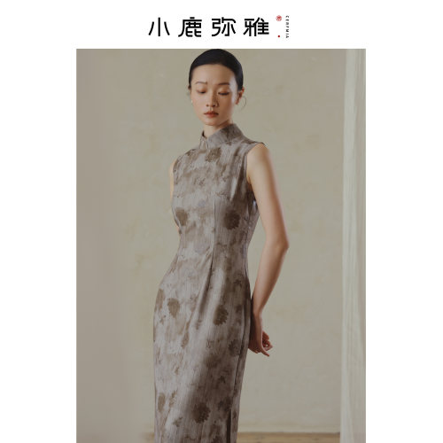 小鹿弥雅《知秋》原创新中式小众复古印花改良旗袍连衣裙夏