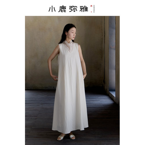 小鹿弥雅《听澜》原创新中式简约飘逸无袖连衣长裙宽松夏