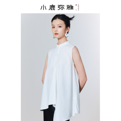 小鹿弥雅《观自在》系列简约百搭棉麻不规则背心上衣夏
