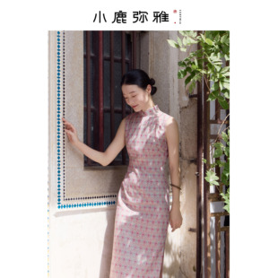 小鹿弥雅《花盈》原创新中式复古甜美收腰无袖显瘦旗袍连衣裙夏