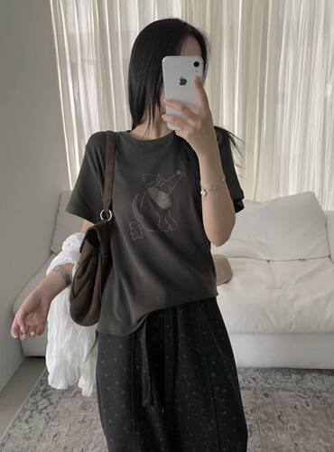 HXL5078韩系新款圆领印花短袖T恤女宽松百搭休闲上衣女简约2026新