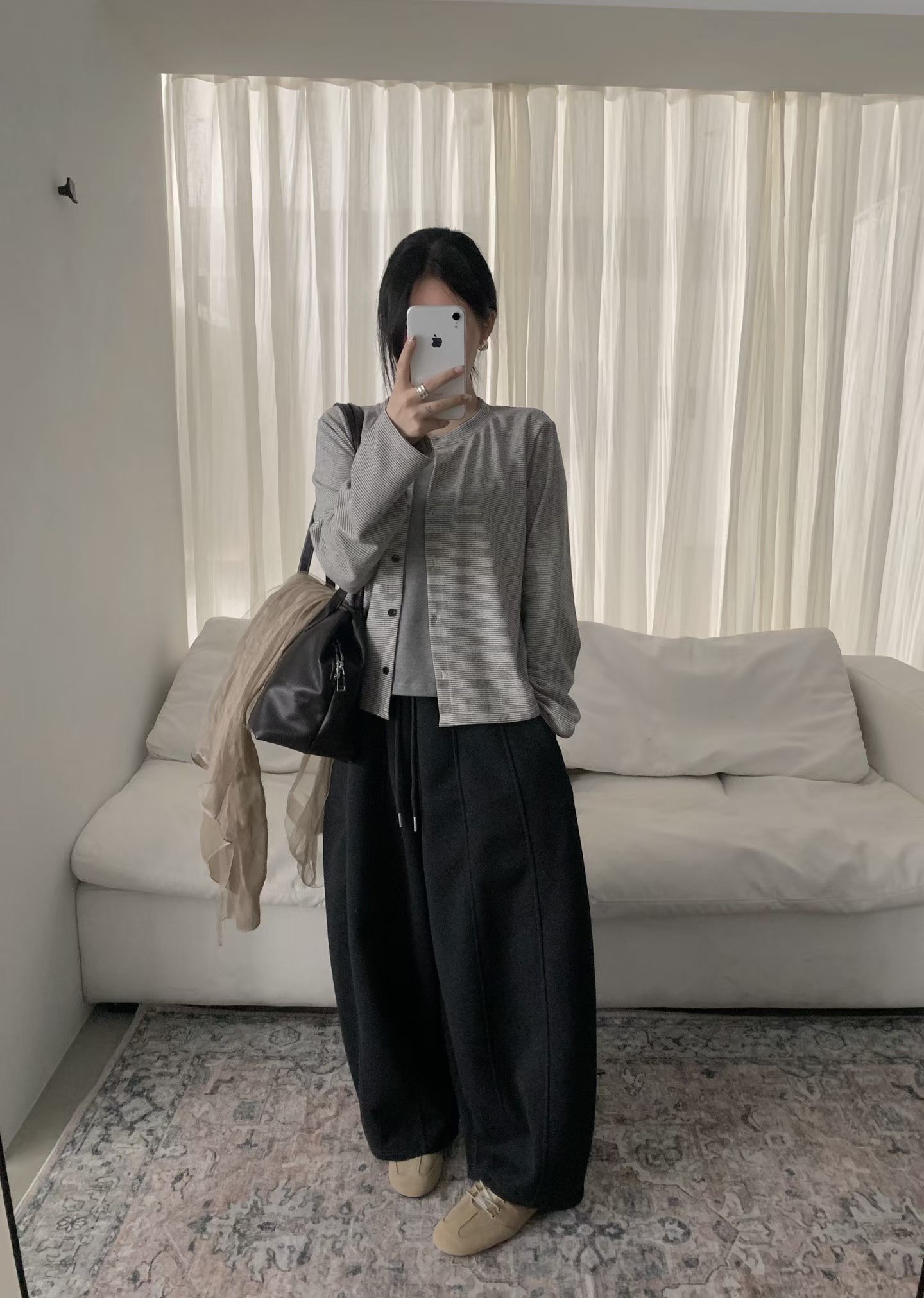 H-XL韩系秋冬新款高腰宽松韩版百搭休闲裤气球裤卫裤女阔腿裤6636